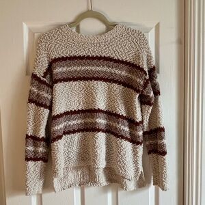 Bobeau Textured Striped Sweater - Cream and Brown